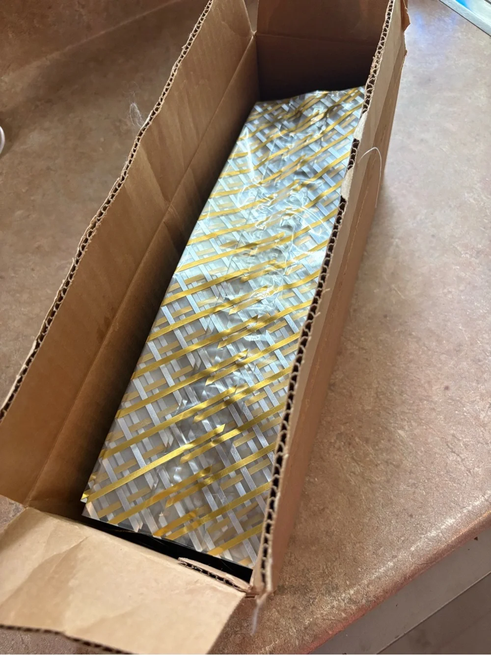 Gold Stripe Clear Cellophane Party Favor Bags -Packable Decorative Wrap open box